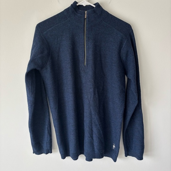 Smart Wool Navy Blue Quarter Zip Pullover Sweatshirt 100% Merino Wool Jacket - Picture 1 of 10